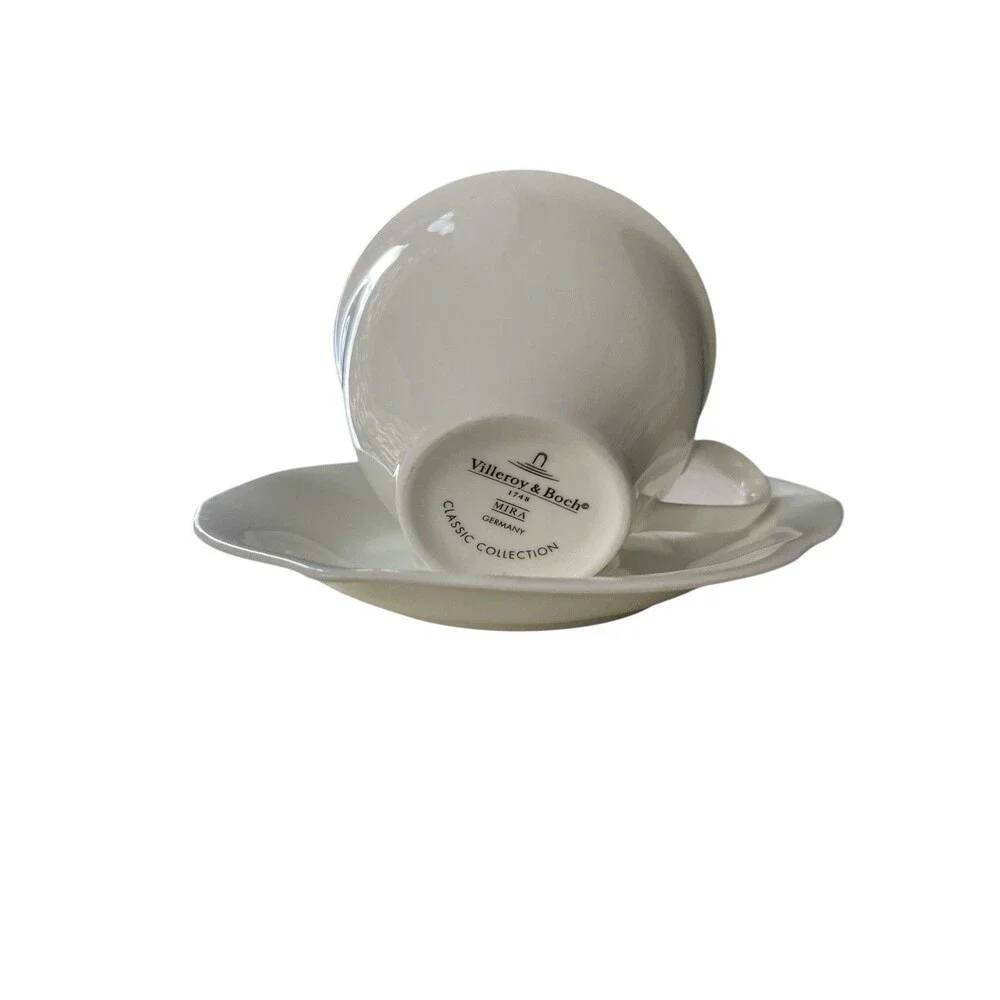 Villeroy  Boch Mira Cup Saucer White Porcelain Germany Classic Nancy Meyers